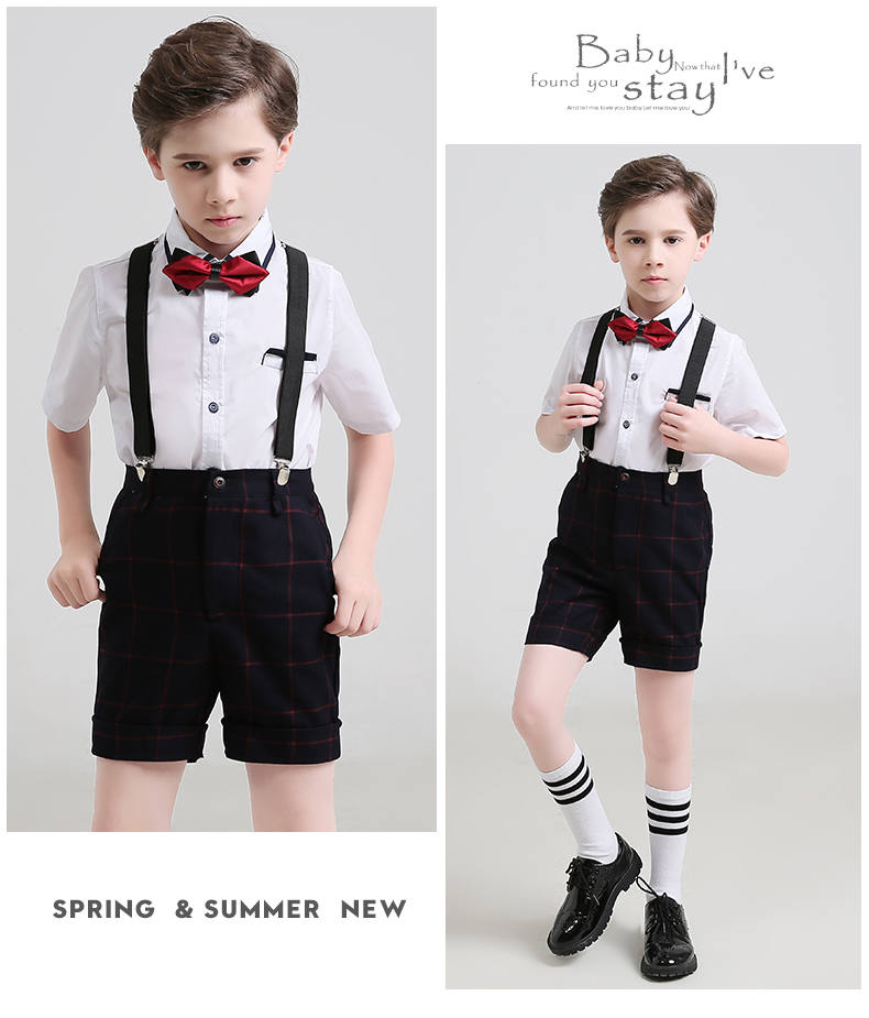 Trẻ em của hoa cô gái ăn mặc chủ boy hiệu suất trang phục điệp khúc phù hợp với bib boy hiển thị phù hợp với mùa hè váy xinh cho bé