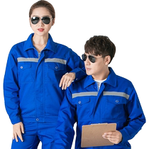 Spring and autumn long-sleeved work clothes suit for men and women auto repair wear-resistant tops blue construction site factory labor insurance customization