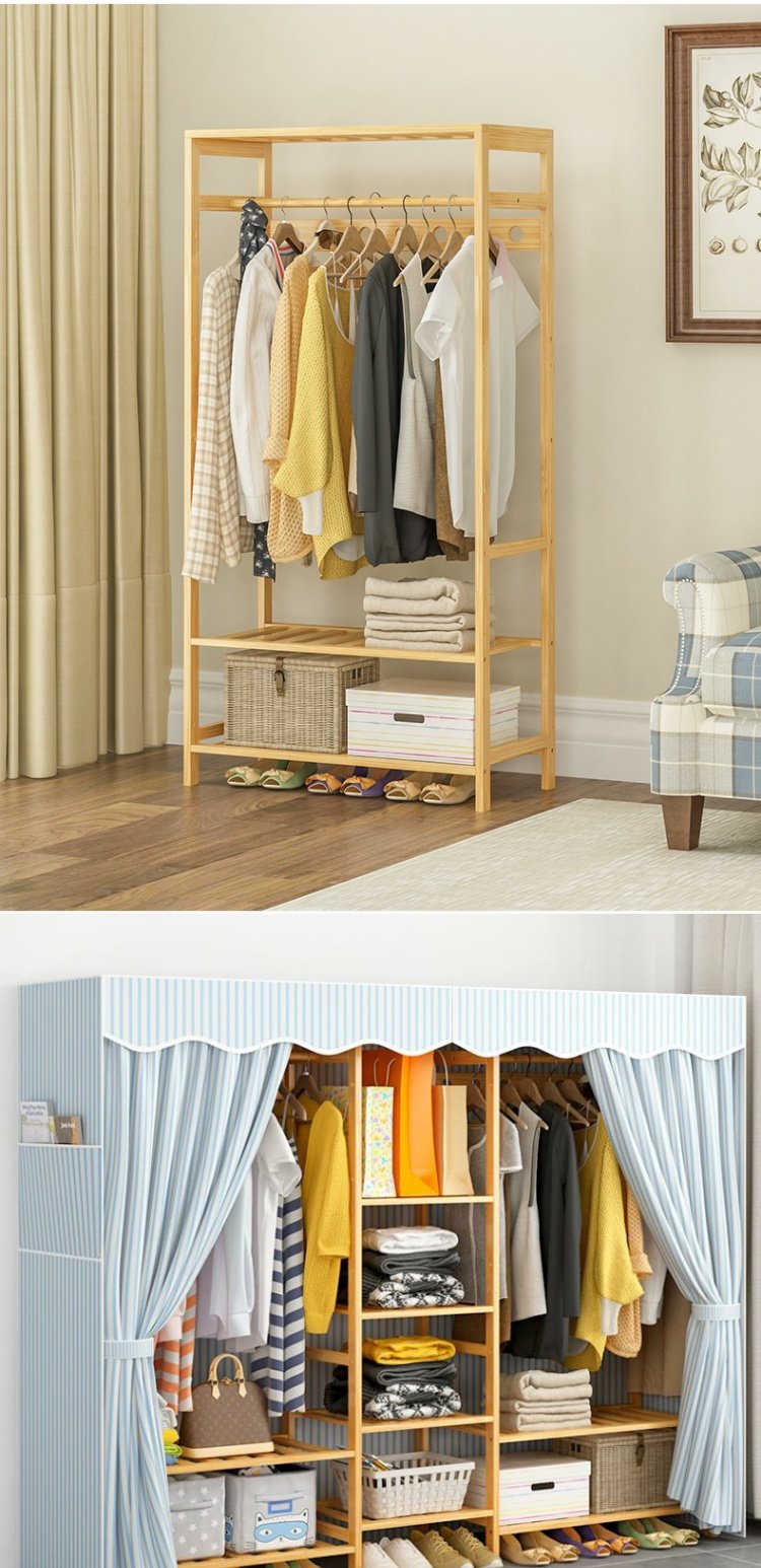 Sàn tre giá gỗ rắn phòng ngủ treo kệ nhà sàn quần áo lưu trữ giá rack tủ quần áo - Kệ kệ 3 tầng