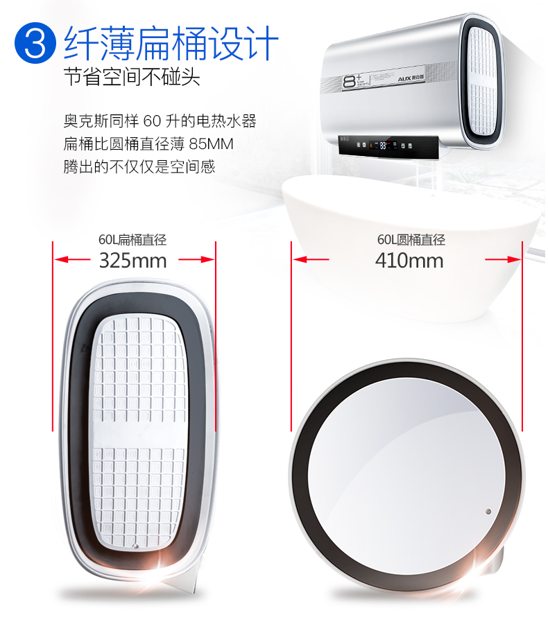 bình tắm nóng lạnh AUX aux SMS-80DB03 máy nước nóng xô phẳng điện gia dụng tốc độ nóng 80 lít nước tắm phòng tắm - Máy đun nước bình nóng lạnh ariston 30l