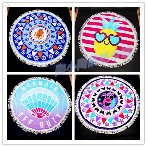 Tao Xiaotao Towel Shop Flamingo Shell Small Octopus Tassel Beach Towel Round Large Bath Towel Pure Cotton