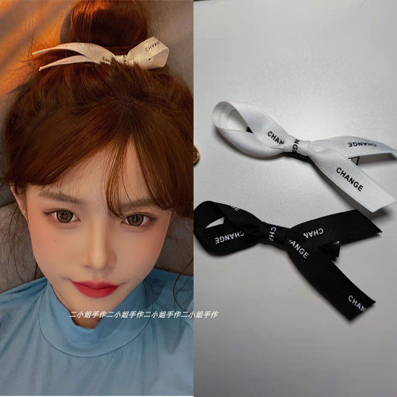 jennie同款日韩丝带蝴蝶结发夹甜美简约鸭嘴夹字母边夹女网红头饰