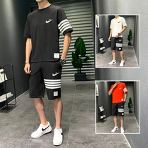 Nike Korean mens casual suit summer short sleeve shorts two-piece loose wu fen ku outer wear 5 capris