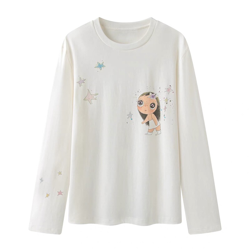 2026 Autumn New Fashion Long Sleeve Cartoon Print Loose Slimming Sweatshirt T-Shirt Sun Protection Jacket Top for Women
