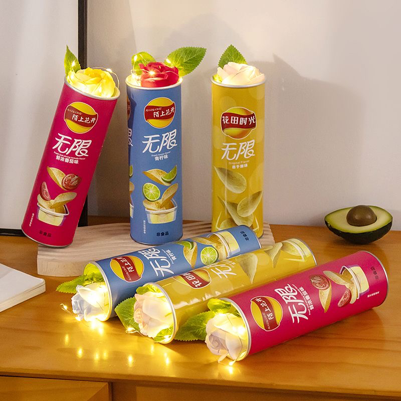 Potato Chip Bucket Hidden Surprise Gift Box for Boys and Girls, Surprise Romantic Potato Chip Bucket Rose Valentine's Day Gift