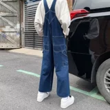 Ретро дизайнерский джинсовый комбинезон, штаны, в американском стиле, тренд сезона, свободный прямой крой