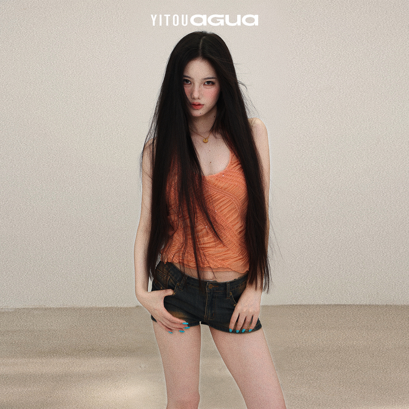 Agua Neon Vitality Bomb Series 2026 Spring/Summer New Sweet and Spicy Textured Slim-Fit Short Top