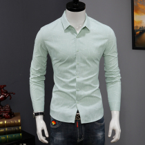  Tide brand shirt mens long-sleeved autumn Korean casual plaid shirt slim and handsome trend mens long-sleeved top clothes