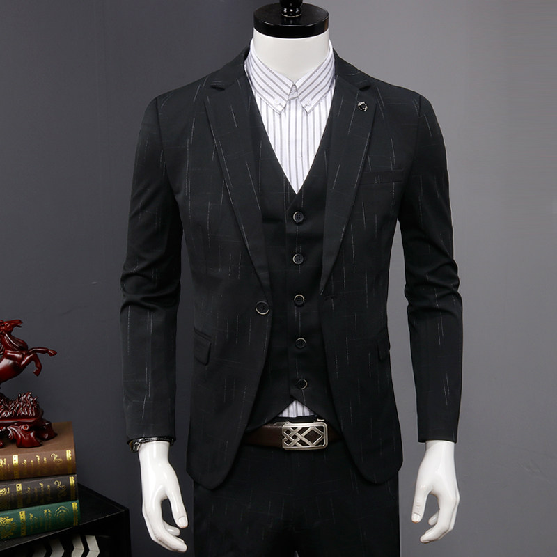 Men's Western-style suit Business Zheng Suits Three Suits of Han Edition Leisure handsome New Lang Knot Wedding Little Suit Man