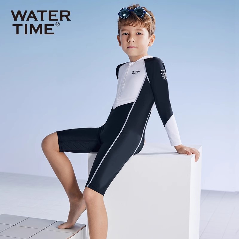 WaterTime儿童泳衣男孩连体防晒透气游泳衣夏季中大童速干泳装