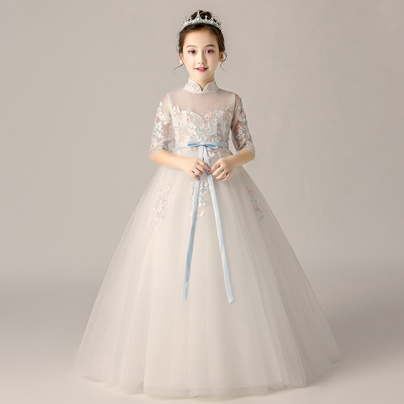 Little Flower Girl Princess Dress Girl Fluffy Yarn Host Piano Performance Dress Children Wedding Dresses Birthday Girl Evening Gown