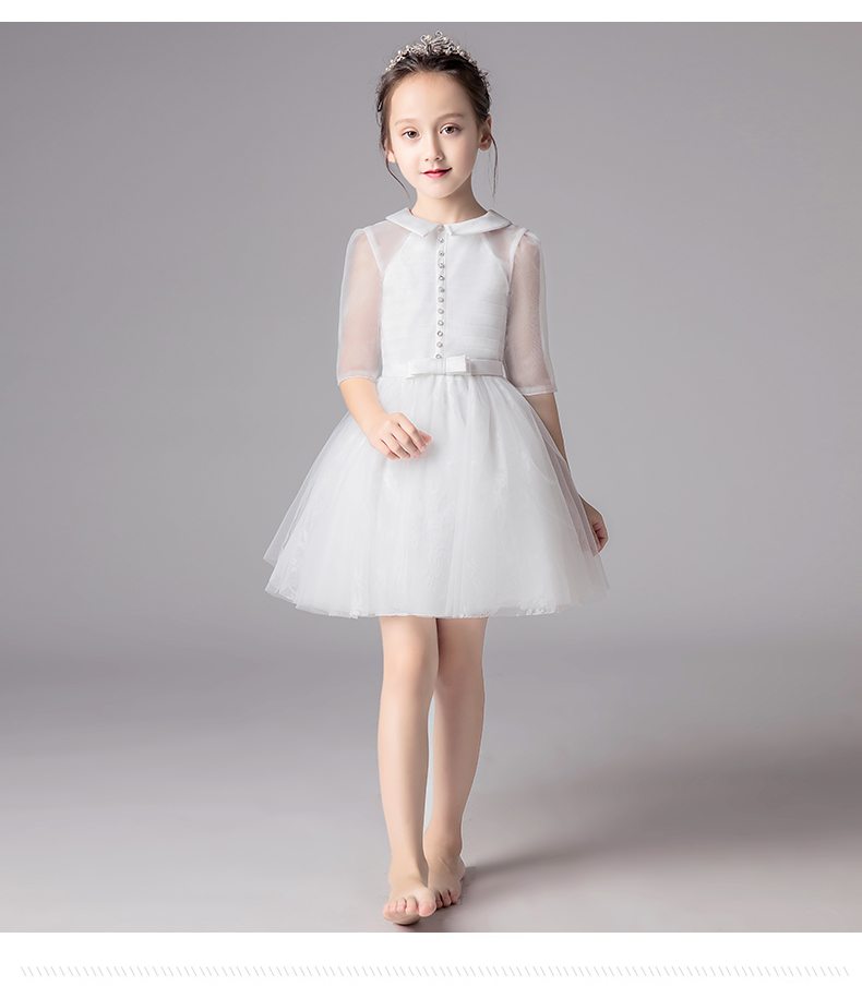 Trẻ em ăn mặc công chúa váy 2018 mới cô gái váy cưới hoa trắng cô gái đàn piano trang phục sinh nhật máy chủ trang phục biểu diễn cho bé