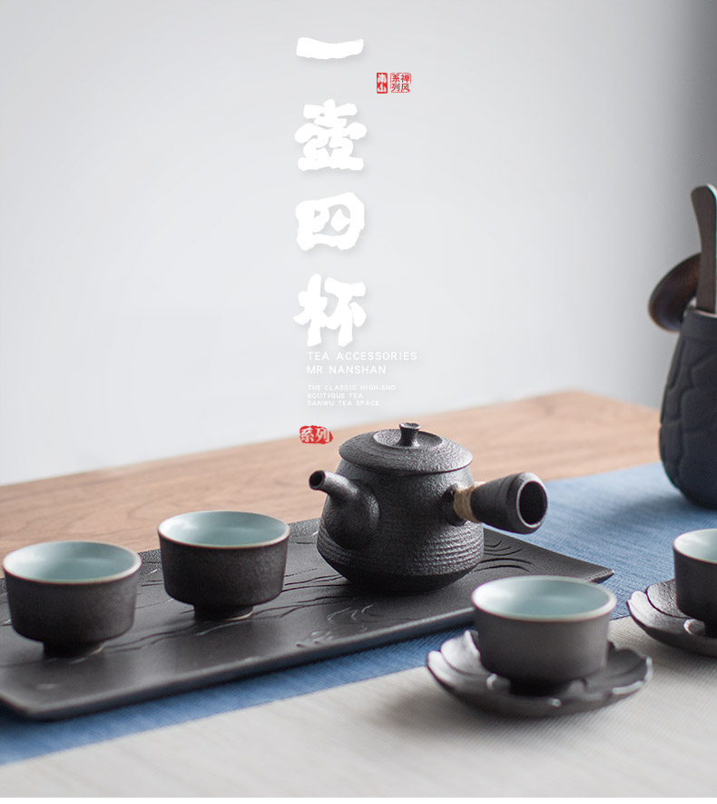 Mr Nan shan 4 creative household ceramic tea set suit, black pottery teapot sitting room small kung fu tea cups