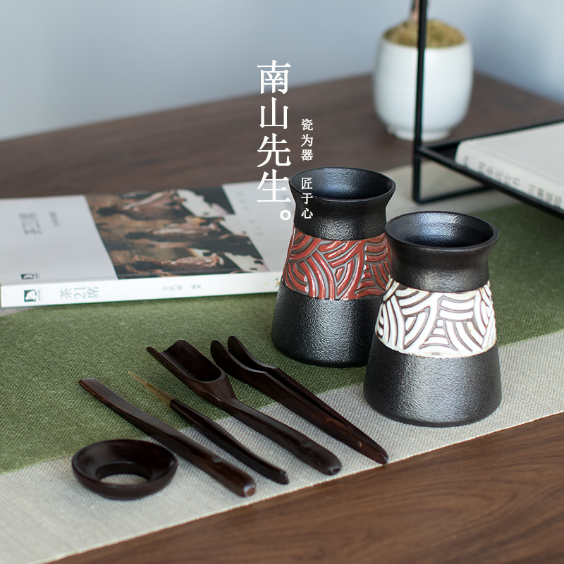 Mr Nan shan ebony 6 gentleman suit kung fu tea set match zero ceramic tea canister ebony ChaGa tea