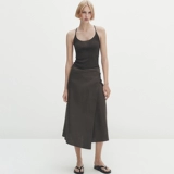 MD женская ранняя осень новая универсальная асимметричная удобная льняная юбка средней длины в стиле саронг 05218618505