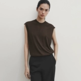 Весенняя элегантная минималистичная трикотажная футболка без рукавов, французский стиль, высокий воротник