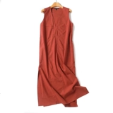 Женская одежда MD с минималистским элегантным ретро-белым красным коричневым льняным платьем для женщин 06615100701