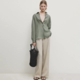 Женская легкая и элегантная зеленая льняная рубашка с длинными рукавами и длинными рукавами во французском стиле MD 05139944526