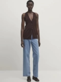 Женская трикотажная жилетка без рукавов MD Mailard Brown Old Money Style с глубоким v-образным вырезом 05744686716