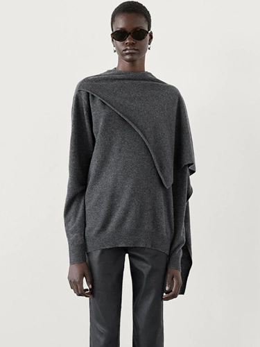 Женский зимний зимний минималистичный серый свитер в стиле старых денег MD с шарфом, свитер из смесовой шерсти 05740631802