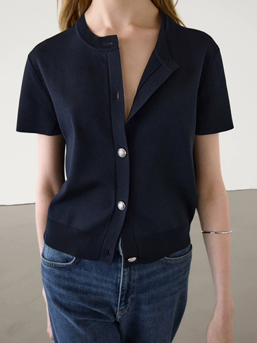 Минималистичный цветной трикотажный кардиган для отдыха, куртка, в стиле Шанель, короткий рукав