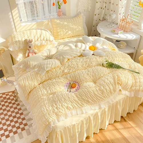 Корейский комплект для принцессы, хлопковый пододеяльник, хлопковая нескользящая простыня, 4 предмета