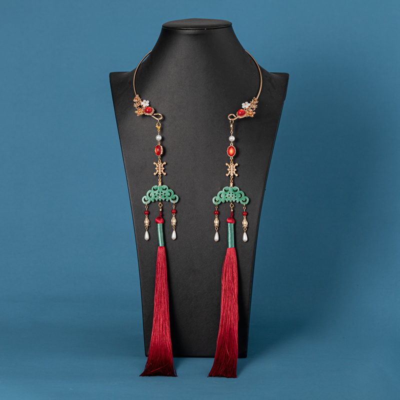 Ming Dynasty Double Tassel Necklace, Ancient Costume Hanfu Accessories, Ancient Style Handmade Luxurious Long Tassel Necklace Ming Dynasty Double Tassel Necklace, Ancient Costume Hanfu Accessories, Ancient Style Handmade Luxurious Long Tassel Necklace