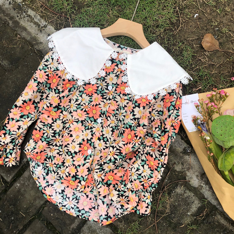 Mother woman dress Long sleeves shirt Spring and autumn large turnover Fields Garden Fresh Korean version pure cotton blouses pro-son and female foreign pie