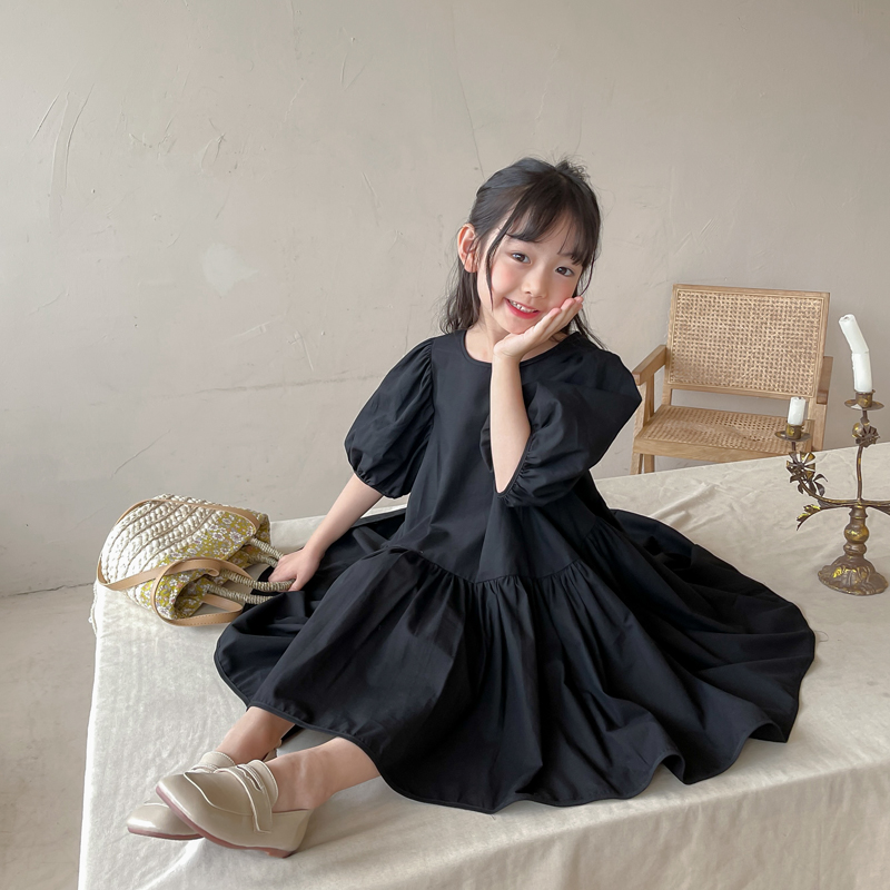 Girls dress short sleeve summer Korean version of loose court style cotton foreign 2021 new girl skirt princess skirt