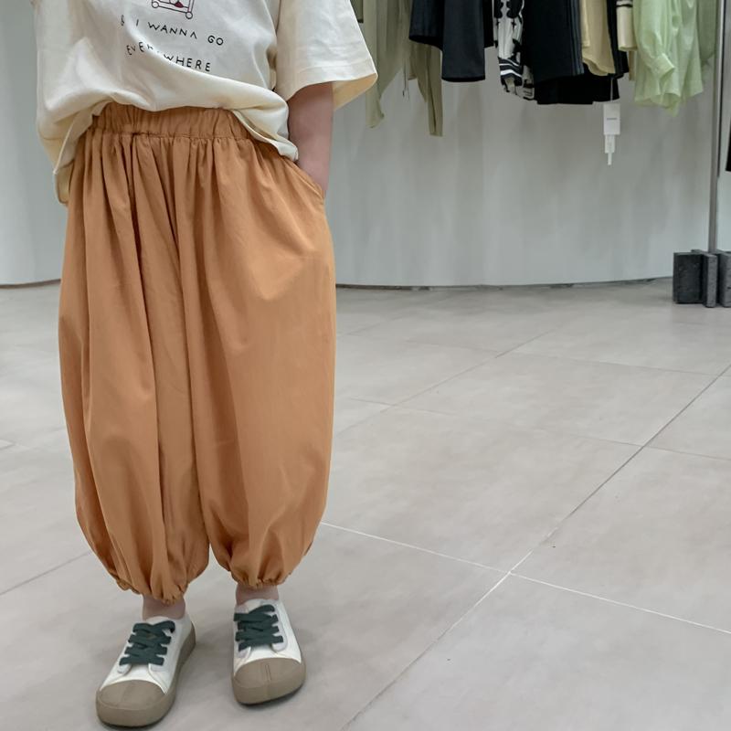 Children's spring and summer trousers cotton thin casual loose 2022 new style foreign style solid color boys and girls anti-mosquito carrot pants