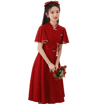 Cheongsam Toast Wear Bride 2024 New Summer Pregnant Women Covering Belly Little Burgundy Engagement Dress Back Door