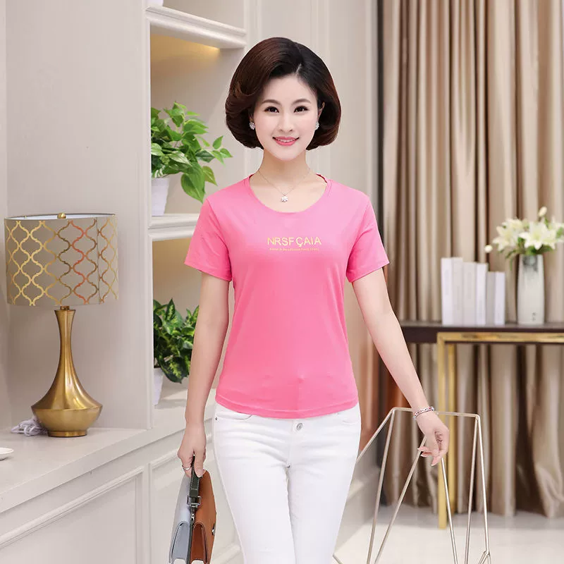 [Modal Cotton] Áo phông ngắn tay mùa hè của mẹ dành cho phụ nữ 40 tuổi trung niên và cao tuổi mùa hè rộng rãi - Phụ nữ cao cấp