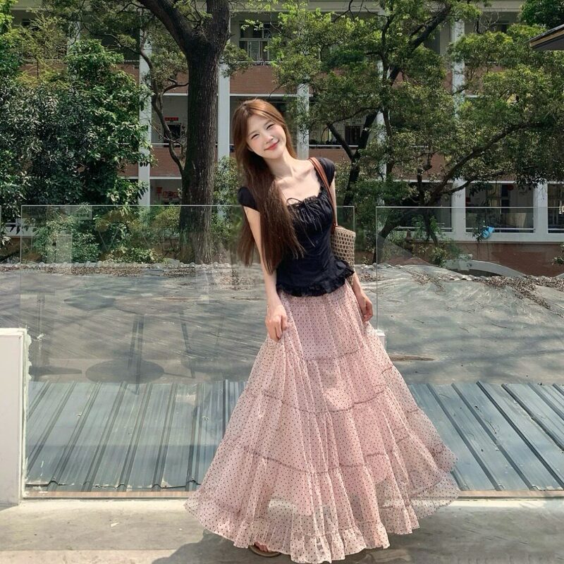 Short-Sleeved Sweet and Spicy Style Pure Desire One-Line Neckline Off-Shoulder Tie-Up T-Shirt with Lace Trim Waist-Cinching Slimming Shirt for Summer