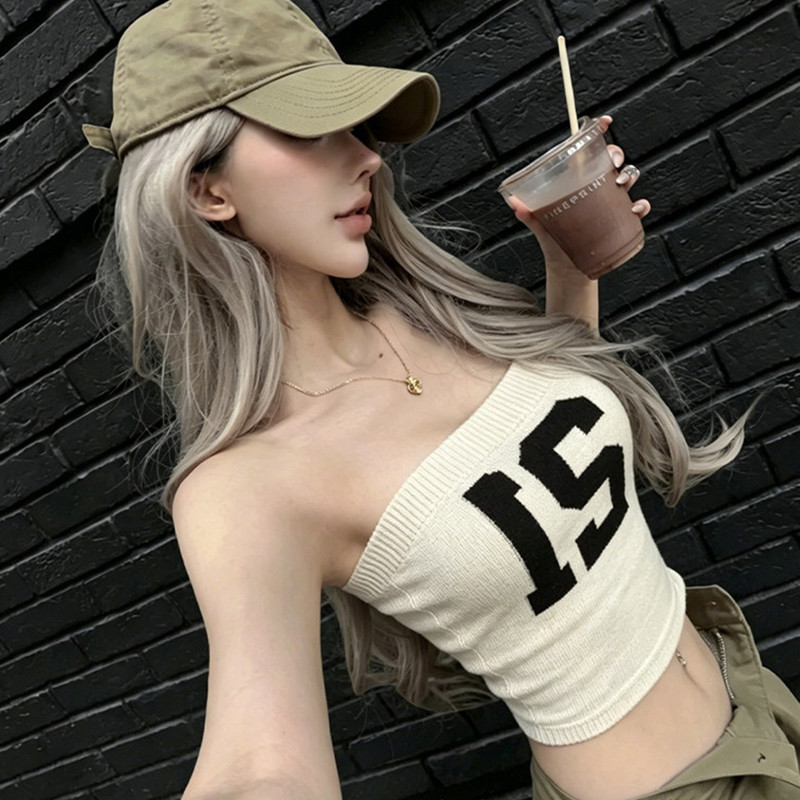 Hot Girl Style Letter Print Tube Top for Women 2026 Summer New Style Waist-Revealing Tight-Fitting Slimming Short Top Hot Girl Style Letter Print Tube Top for Women 2026 Summer New Style Waist-Revealing Tight-Fitting Slimming Short Top