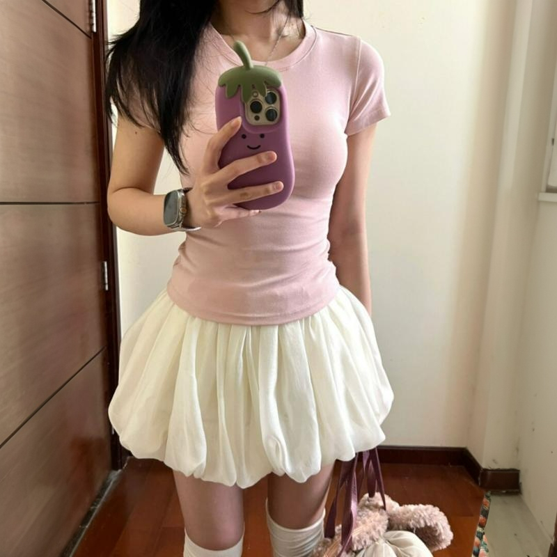 Summer New Style American Retro Sweet and Spicy Denim Retro Hot Girl Style Flower Bud Puffy Short Skirt Low-Waist Half Skirt