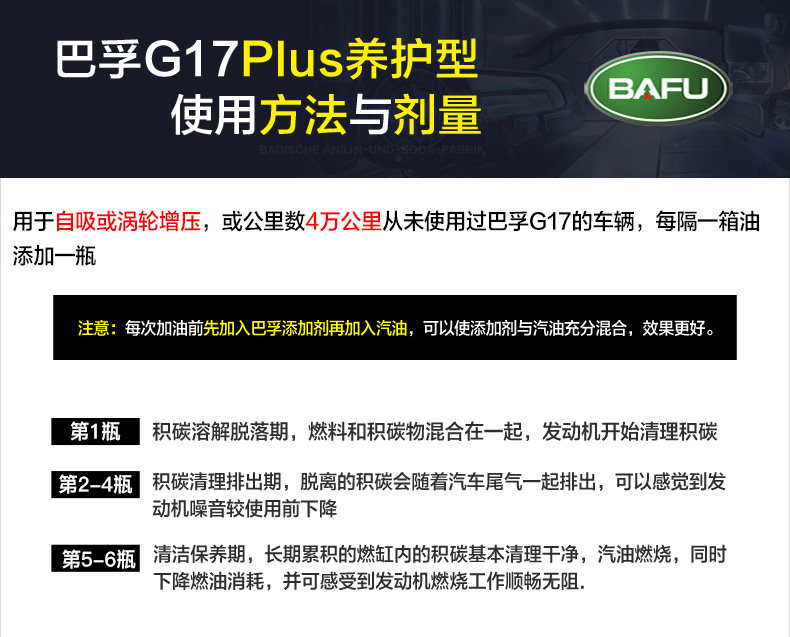 巴孚 G17 Plus 养护型 汽油添加剂 德国巴斯夫原液 80ml 图9