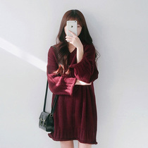 Loose cuff lazy wind high-end plus velvet sweater womens forest temperament pullover coat retro red Christmas