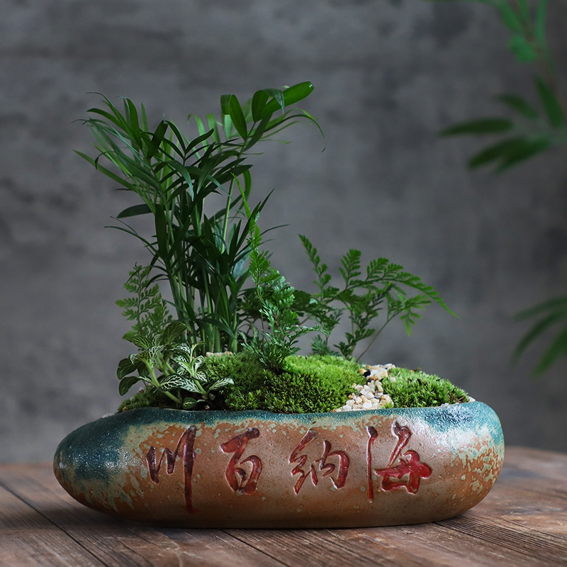 Flower pot ceramic large large diameter coarse pottery breathable succulents puzzle creative personality household green plant pot