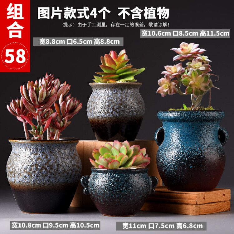 Style 13Fleshy flowerpot ceramics Special clearance Simplicity Coarse pottery ventilation indoor Large caliber Carnivorous plant originality Flowerpot