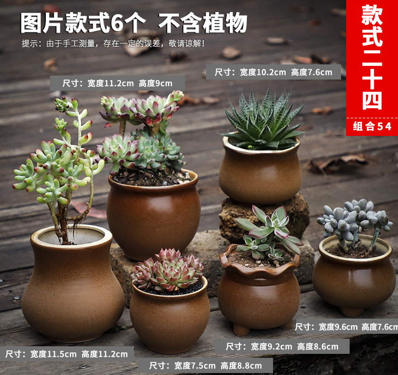 Style 24Fleshy flowerpot ceramics Special clearance Simplicity Coarse pottery ventilation indoor Large caliber Carnivorous plant originality Flowerpot