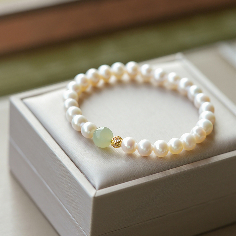 《Wanwan》Authentic Natural Hetian Jade Freshwater Pearl Bracelet for Women, 18K Gold Bracelet, 2026 New Model 《Wanwan》Authentic Natural Hetian Jade Freshwater Pearl Bracelet for Women, 18K Gold Bracelet, 2026 New Model