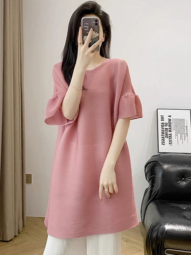 Иссей Мияке Санзай Жизнь Складное платье 2024 Новое современное розовое и среднее длинное