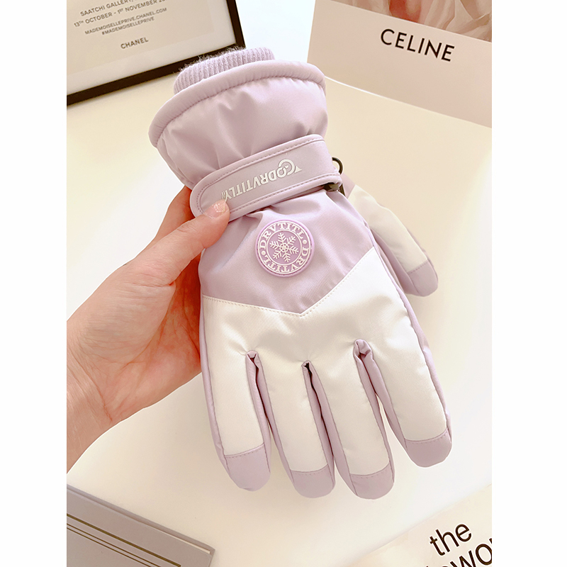 Ski Gloves Women Winter Outdoor Riding Electric Car Touch Screen Waterproof Non-slip Plus Suede Warm Thickening Student Couple-Taobao