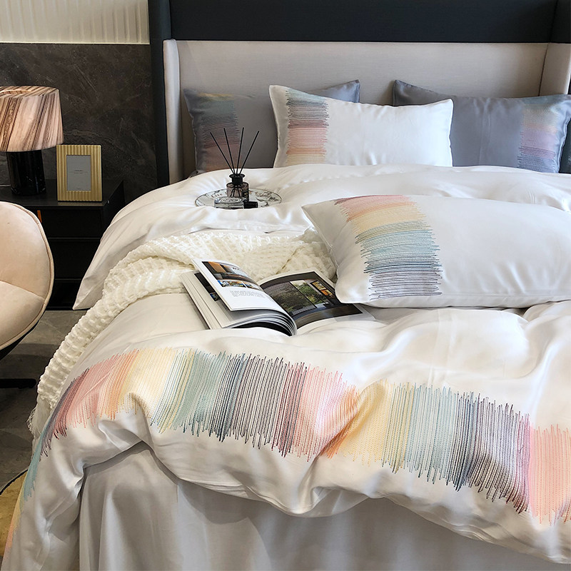 Summer High-end Embroidery 100 Sky Silk Four Pieces Double Face Silk Skating Silk Quilt Cover Bed Linen Light Extravagant Naked Sleep Bed