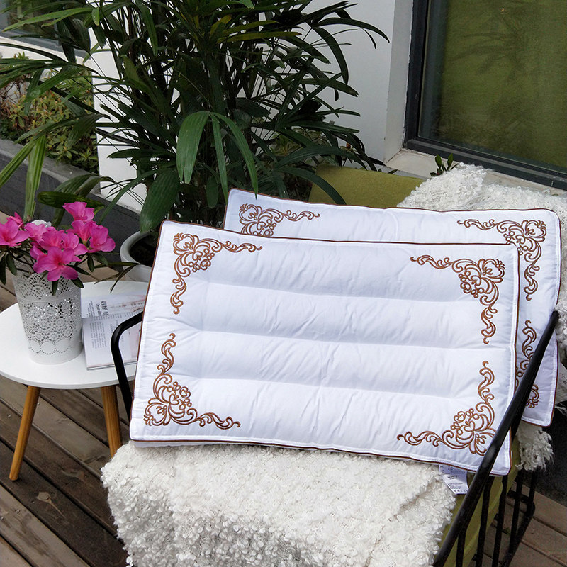 Solid Medium Pillow Low Pillow Pair of Cervical Spine Pillow Core Pillow Protection Neck Pillow Single Pillow Full Cotton Embroidered Eu Style Pillow