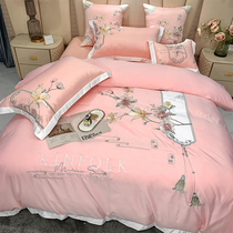 Upscale New Chinese Embroidery Quilt Cover Bed Four Pieces Full Cotton Pure Cotton Linen Wedding Bed supplies 1 8m Bed hat