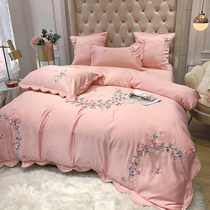 Summer silk ice skating silk four pieces of double sided tiansilk bed linen cover full cotton pure cotton bed Ogasawara European-style bedding