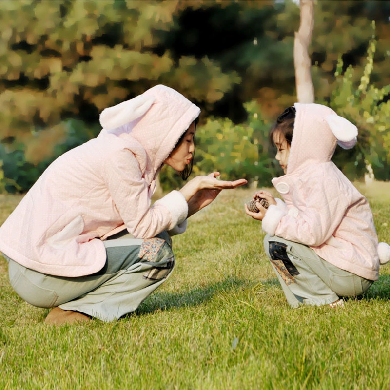 Famili ban đầu cho cha mẹ-con áo khoác ngắn mùa thu và mùa đông quần áo cotton tinh khiết bình thường, quần áo mẹ và phụ nữ, áo len cotton trẻ em - Trang phục dành cho cha mẹ và con