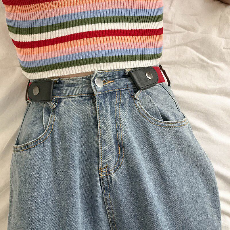 Lazy people unbuckled belt elastic women students male simple baggie belt invisible non-trace stretch jeans belt