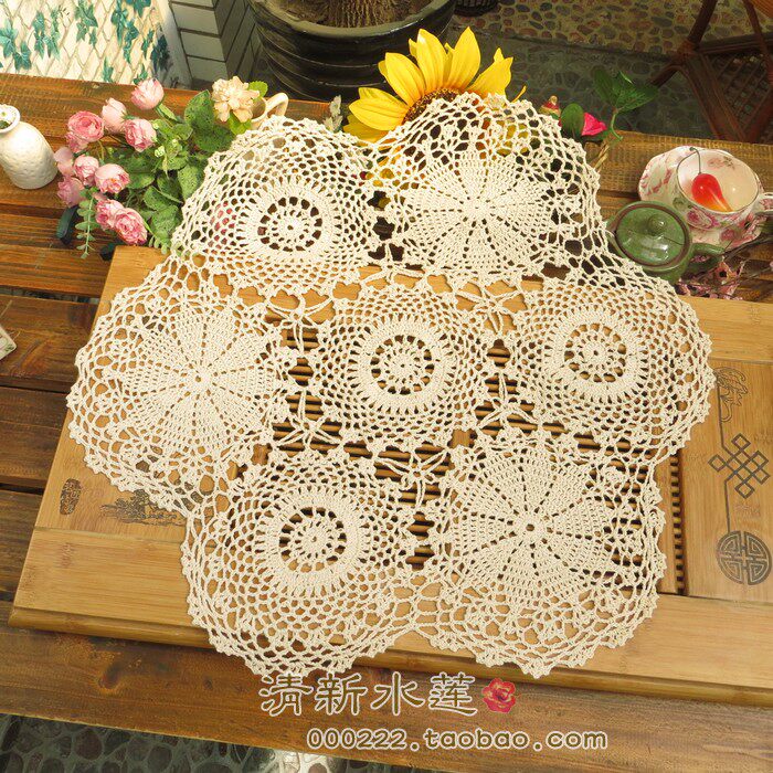 纯手工钩针钩花桌垫 全棉镂空编织怀旧老上海民国风圆桌布55-60cm